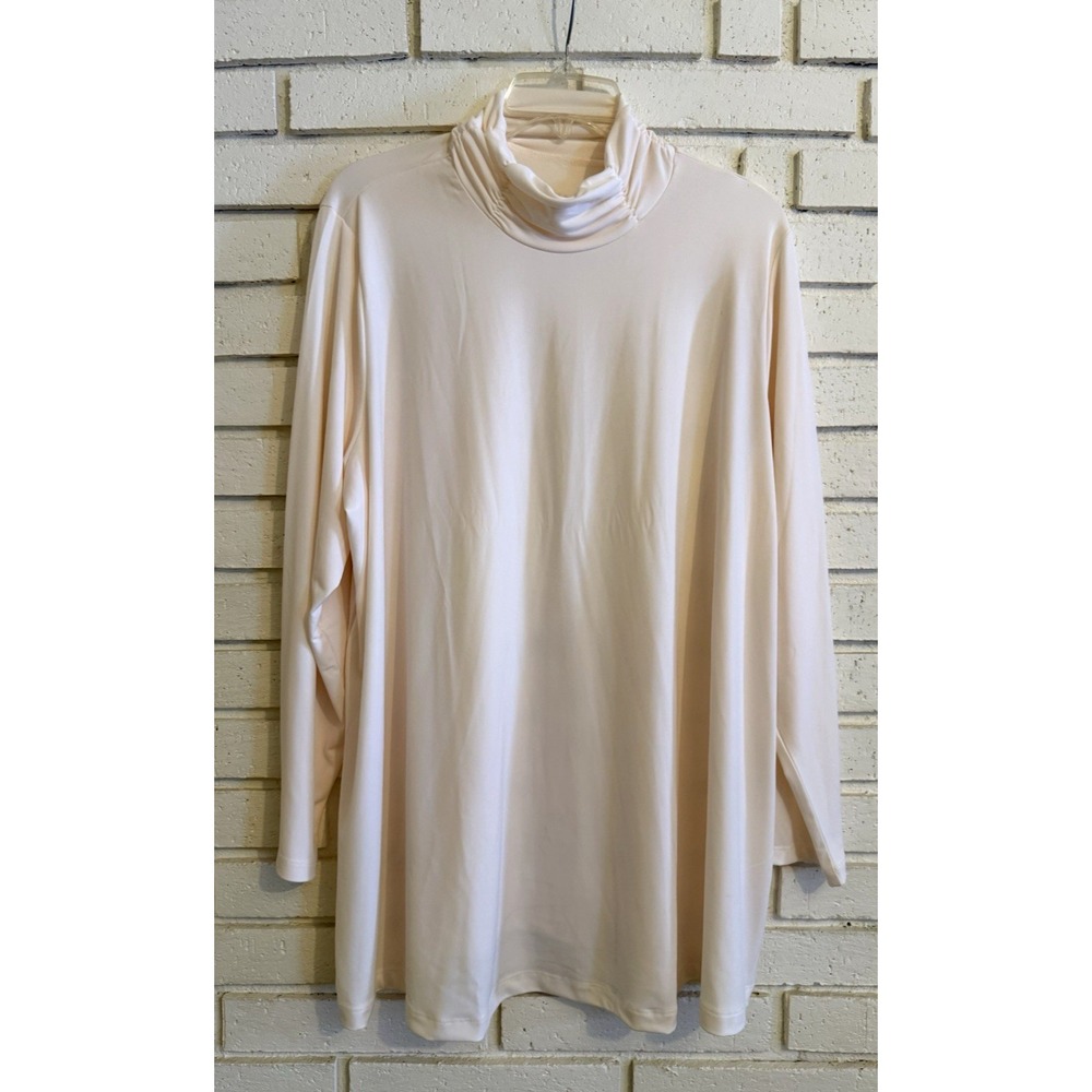 Susan Graver Modern Essentials Top Sz 2Xp Cream Ruched Mock Neck Long Sleeve